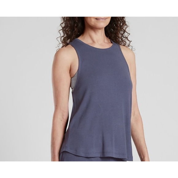 NWT ATHLETA WOMENS VIOLET BLUE SLEEVELESS TANK AND BLACK SHORTS RIB SLEEP SET 3X - Picture 3 of 12